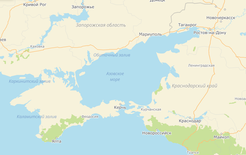 Расположение Азовского моря на карте